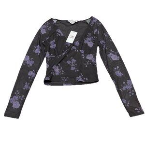 Pink Rose Y2K Top Women S Brown Purple Floral Mesh Babydoll Cropped Fitted Fairy
